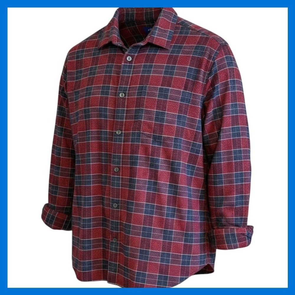APT 9 Mens Long Sleeve Plaid Standard Fit Button Down Shirt Red Blue L